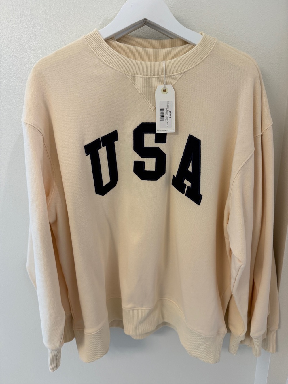 Together Cream Crewneck Sweatshirt with Black USA Appliqué